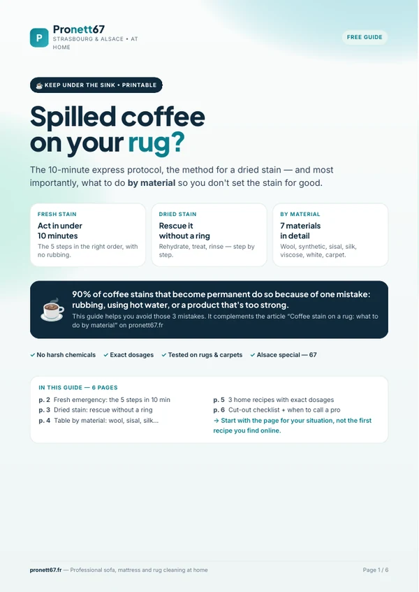 Cover of the English Pronett67 guide “Spilled coffee on your rug?”