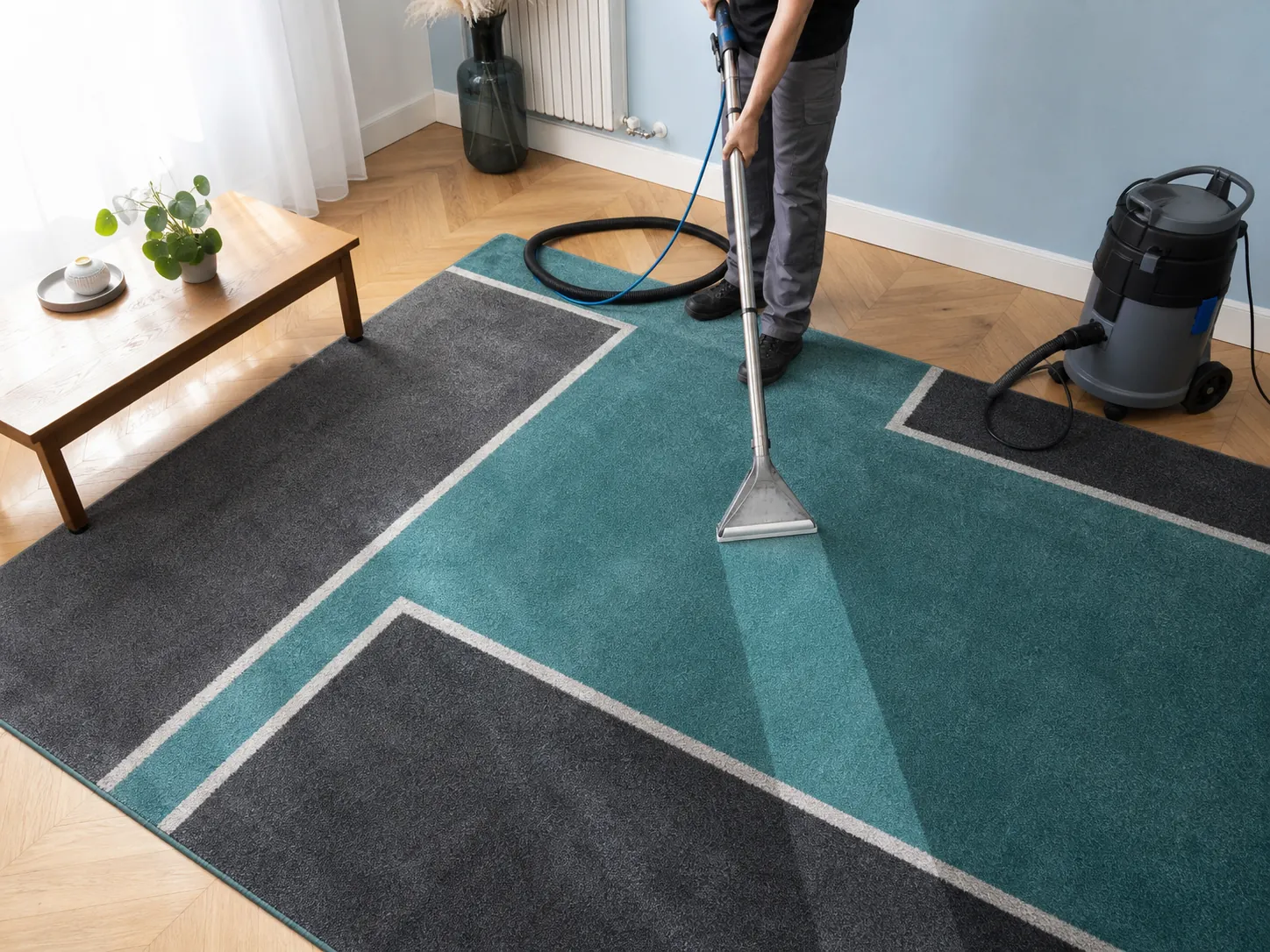 Nettoyage professionnel d’un tapis géométrique à Illkirch-Graffenstaden
