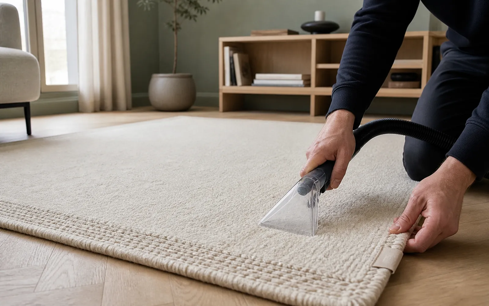 Contrôle et nettoyage d’un tapis naturel clair à Lingolsheim