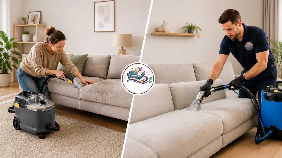 Comparaison d'une shampouineuse en location et d'un nettoyage professionnel de canapé à Strasbourg
